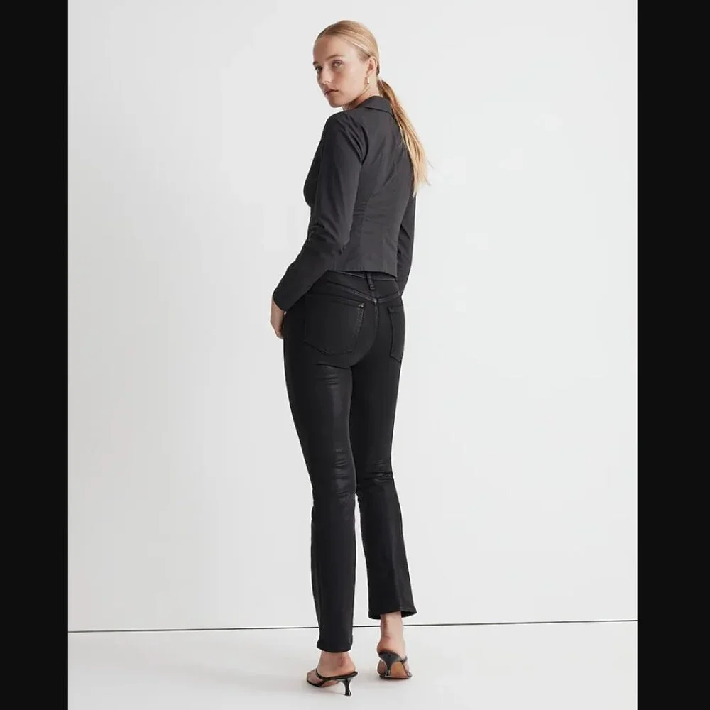 Madewell NEW NWT Womens Petite P25 Black Kick Out Crop Jeans Foil - Picture 2 of 2
